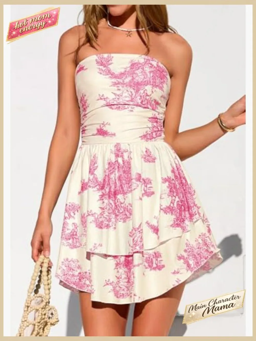 Summer Strapless Tube Mini Dress Smocked Ruffle A Line Flowy Short Party Club - Picture 6 of 7